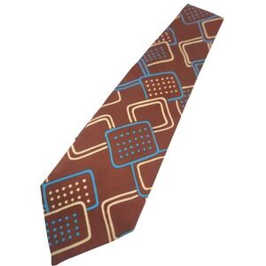 Vintage Kipper 70s Wide Necktie Brown Blue Geometric Polka Dot Retro Disco Tie